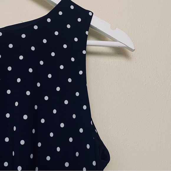 Anne Klein Navy and White Polka Dot Midi Dress Sz 10 - Picture 5 of 12
